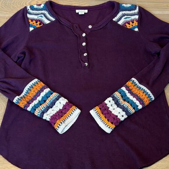 Sundance Crochet Knit Henley Long Sleeve Shirt Multicolor Women’s Size Medium - Picture 4 of 7